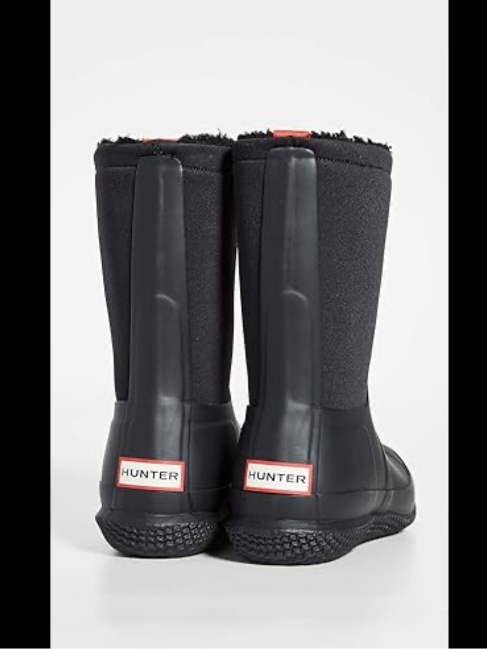 Hunter Black fleece lined Rain Boots with Red Logo Trim